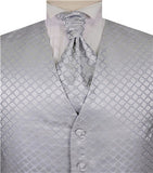 Silver Diamond Pattern Classical Evening Clothes Waistcoat+Cravat+Hanky