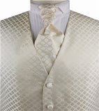 Ivory Diamond Pattern Classical Evening Clothes Waistcoat+Cravat+Hanky