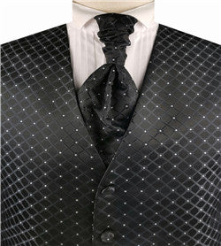 Black Fan-Shaped Classical Business Waistcoat+Cravat+Hanky