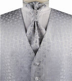 Silver Fan-Shaped Classical Business Waistcoat+Cravat+Hanky