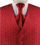 Red Fan-Shaped Classical Business Waistcoat+Cravat+Hanky