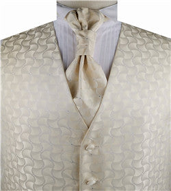 Ivory Fan-Shaped Classical Business Waistcoat+Cravat+Hanky