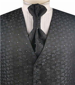 Black Diamond Pattern Classical Evening Clothes Waistcoat+Cravat+Hanky