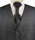 Black Diamond Pattern Classical Evening Clothes Waistcoat+Cravat+Hanky