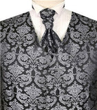 Grey Big Paisley Classical Bridegroom Waistcoat+Cravat+Hanky