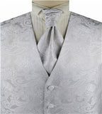 Silver Big Paisley Classical Bridegroom Waistcoat Set