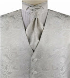 Ivory&Silver Big Paisley Classical Bridegroom Waistcoat+Cravat+Hanky