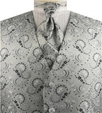 Silver&Black Middle Paisley Classical Wedding Waistcoat+Cravat+Hanky