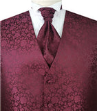 Burgundy Little Floral Classical Wedding Tailored Waistcoat Set