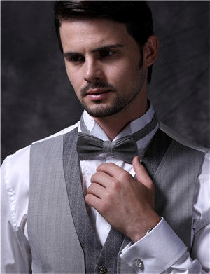 Light Grey Stripe  Wool Bridegroom Formal Waistcoat+Bowtie