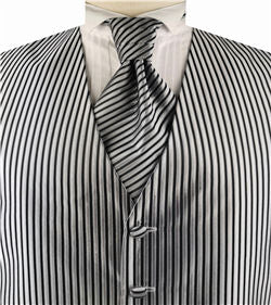 Black&Silver Vertical  Classical Man's Custom Made Tuxedo Vest+Cravat+Hanky