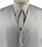 Silver Vertical Classical Microfiber Groomsman Tuxedo Vest+Cravat+Hanky