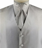 Light Grey Vertical Classical Microfiber Groomsman Tuxedo Vest+Cravat+Hanky