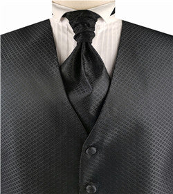 Black Diamond Pattern Classical V-neck Waistcoat+Cravat+Hanky