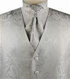 Silver Paisley Classical Silk Luxury Waistcoat+Cravat+Hanky