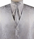 Silver Big Paisley Classical Bridegroom Waistcoat+Cravat+Hanky