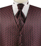 Burgundy Arc Pattern Classical Tailored  Polyester Waistcoat+Cravat+Hanky