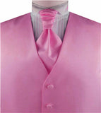 Solid Pink Plain Fabric Classical Tuxedo Waistcoat+Cravat+Hanky