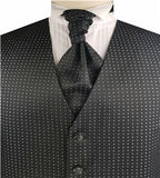 Black & White Dot Classical Bridegroom Poly Waistcoat+Cravat+Hanky