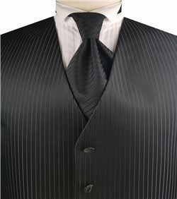 Black Vertical Classical Bridegroom Wedding Vest+Cravat+Hanky