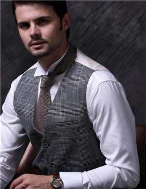 Multiple Grey Check Viscose Tuxedo Suit Bridegroom Waistcoat