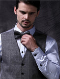 Grey Check Viscose Classical Tailored Suit Waistcoat+Bowtie