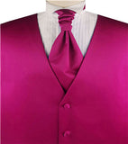 Solid Fuschia Plain Fabric Classical Tuxedo Waistcoat+Cravat+Hanky