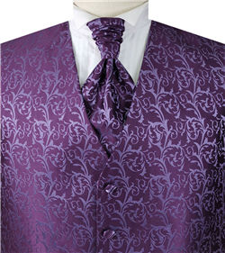Purple Little Floral Classical Wedding Waistcoat+Cravat+Hanky