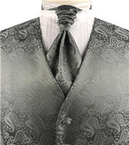 Grey  Middle Paisley Classical Wedding Waistcoat+Cravat+Hanky