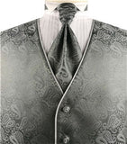 Grey Tuxedo/Bridal Tuxedo Vest edge with band+Cravat+Hanky