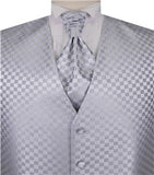 Silver Chequer Lurex Yarn  Classical Dress/Bridal Waistcoat+Cravat+Hanky