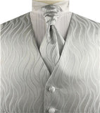 Silver Lurex Fabric Swirl Classical Tuxedo Waistcoat+Cravat+Hanky