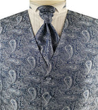 Navy Smaller Paisley Classical Groomsman Waistcoat+Cravat+Hanky