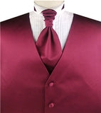 Solid Dark Crimson Plain Fabric Classical Tuxedo Waistcoat+Cravat+Hanky