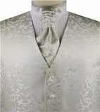 Light Grey Pteris Swirl Classical Wedding Tuxedo Waistcoat+Cravat+Hanky