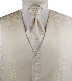 Gold Pteris Swirl Classical Wedding Tuxedo Microfiber Waistcoat+Cravat+Hanky