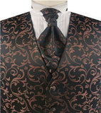 Chocolate Pteris Swirl Classical Wedding Tuxedo Waistcoat+Cravat+Hanky