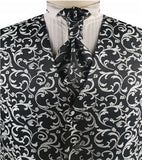 Black&Grey Pteris Swirl Classical Wedding Tuxedo Waistcoat+Cravat+Hanky