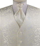 Ivory Pteris Swirl Classical Wedding Tuxedo Microfiber Waistcoat+Cravat+Hanky