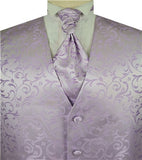 Lavender Pteris Swirl Classical Wedding Tuxedo Microfiber Waistcoat+Cravat+Hanky