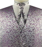 Dark Fuschia Pteris Swirl Wedding Tuxedo Poly Waistcoat+Cravat+Hanky