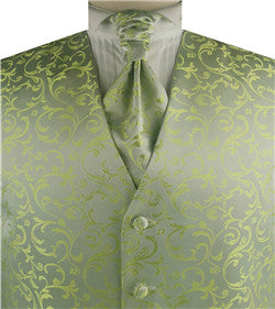 Light Green Pteris Swirl Classical Wedding Tuxedo Waistcoat+Cravat+Hanky