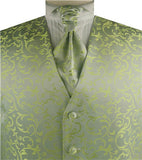 Light Green Pteris Swirl Classical Wedding Tuxedo Waistcoat+Cravat+Hanky