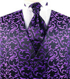 Purple Pteris Swirl Classical Wedding Tuxedo Microfiber Waistcoat+Hanky+Bowtie(or Cravat)