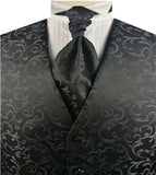 Black Pteris Swirl Classical Wedding Tuxedo Waistcoat+Cravat+Hanky