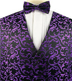 Purple Pteris Swirl Classical Wedding Tuxedo Microfiber Waistcoat+Hanky+Bowtie(or Cravat)