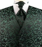 Hunter Green Pteris Swirl Classical Wedding Tuxedo Microfiber Waistcoat+Cravat+Hanky