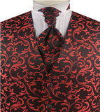 Red Pteris Swirl Classical Wedding Tuxedo Microfiber Waistcoat+Cravat+Hanky