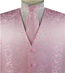 Pink Swirl Classical Tuxedo/Wedding Waistcoat+Necktie+Bowtie+Hanky