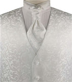 White Pteris Swirl Classical Wedding Tuxedo Waistcoat+Cravat+Hanky